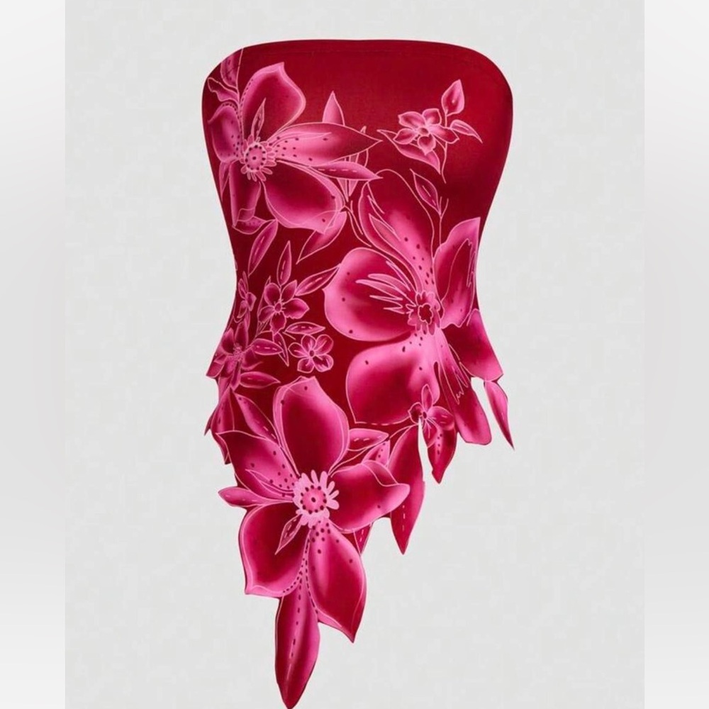 SHEIN Red Floral Crop Top